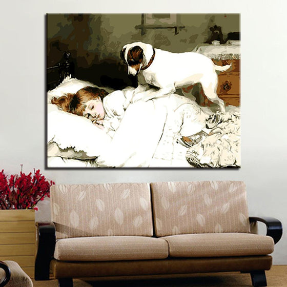 Sleeping Girl And Guardian Dog - DIY Painting by Numbers Kit