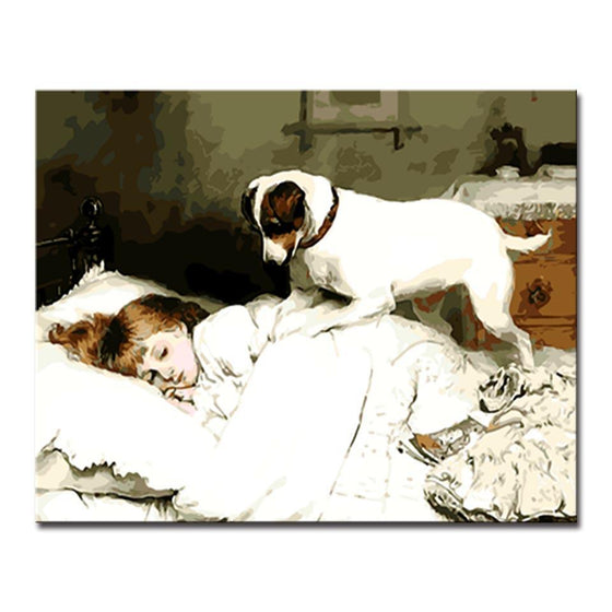 Sleeping Girl And Guardian Dog - DIY Painting by Numbers Kit