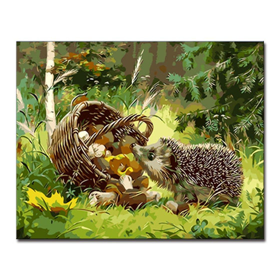 Hedgehog Looking for Food - DIY Painting by Numbers Kit