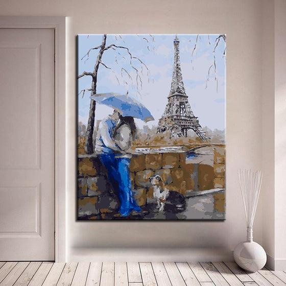 Lovers Kiss Under Eiffel Tower - DIY Painting by Numbers Kit