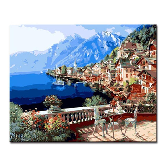 Houses By The Mountains - DIY Painting by Numbers Kit