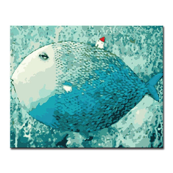Big Blue Fish Small House - DIY Painting by Numbers Kit