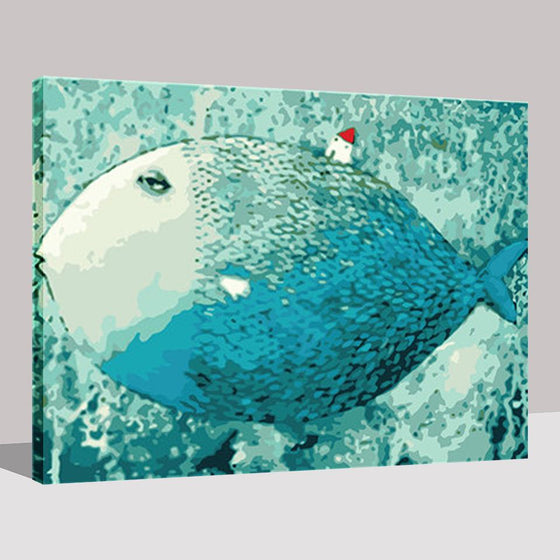 Big Blue Fish Small House - DIY Painting by Numbers Kit