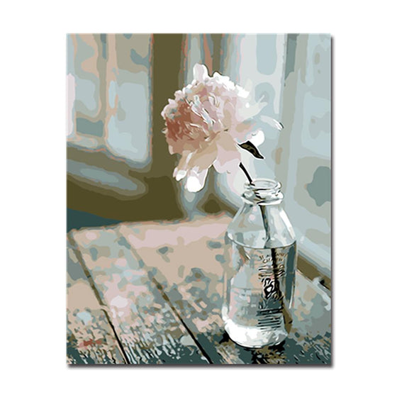 Bottle With Pink Flower Wall Art Prints - DIY Painting by Numbers Kit 