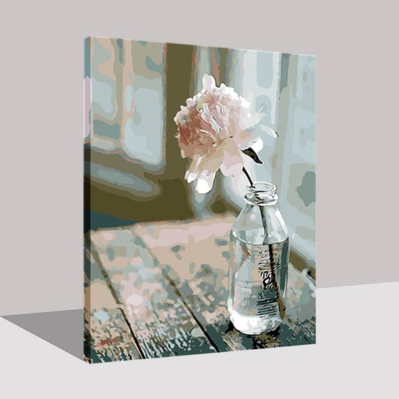 Bottle With Pink Flower Wall Art Decor - DIY Painting by Numbers Kit 