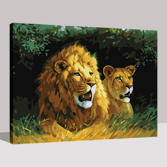 Angry Lion Couple's Roar - DIY Painting by Numbers Kit