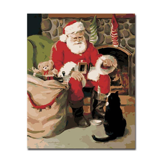 Santa Claus And Black Cat - DIY Painting by Numbers Kit