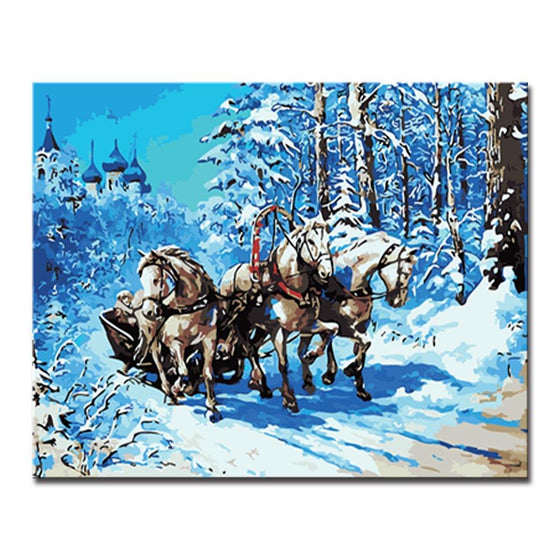 Winter Castle White Horse - DIY Painting by Numbers Kit