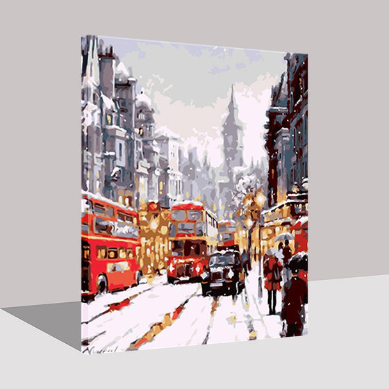 London Winter Street Red Bus - DIY Painting by Numbers Kit