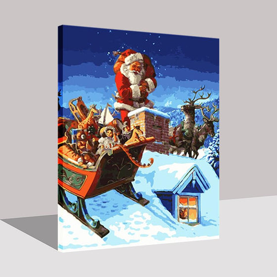 Santa Claus Throws Christmas Presents In The Chimney - DIY Painting by Numbers Kit