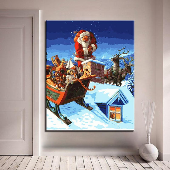 Santa Claus Throws Christmas Presents In The Chimney - DIY Painting by Numbers Kit