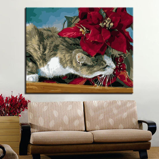 Sneaking Cat on Flowers - DIY Painting by Numbers Kit