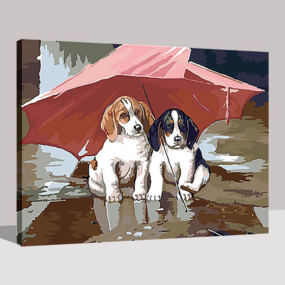 Cute Puppies Under Umbrella - DIY Painting by Numbers Kit