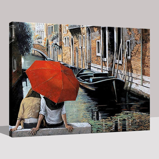 Shore side Couple in Red Umbrella - DIY Painting by Numbers Kit