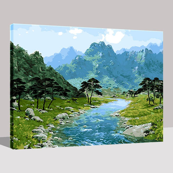 Stream Mountains Woods - DIY Painting by Numbers Kit