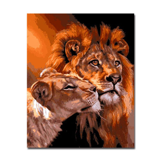 Lion & Tiger Couple - DIY Painting by Numbers Kit