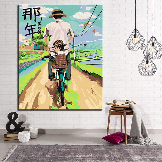Father And Son Riding Bicycle - DIY Painting by Numbers Kit