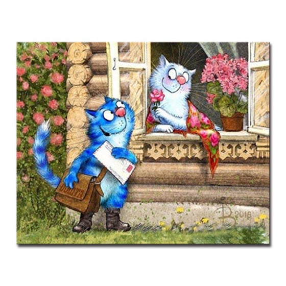 Cats in The Window With Flower Pot And Bag - DIY Painting by Numbers Kit