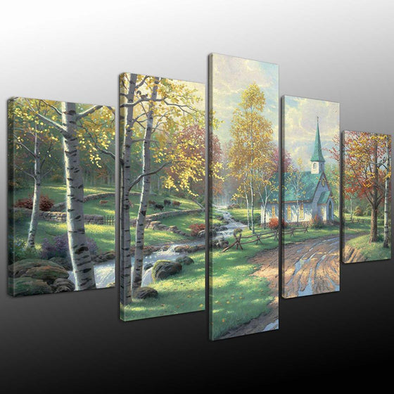 Old House Trees And Mini River Canvas Wall Art