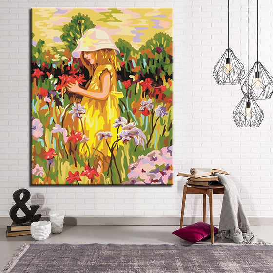 Flower And Little Girl Flower Garden - DIY Painting by Numbers Kit