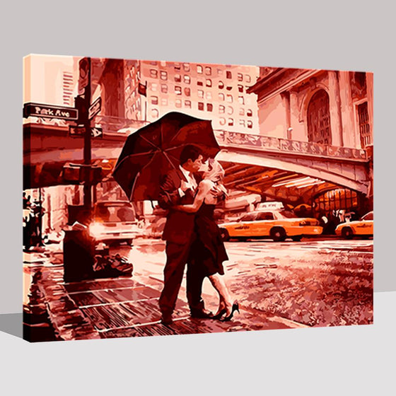 Street Lovers Kissing Goodbye - DIY Painting by Numbers Kit