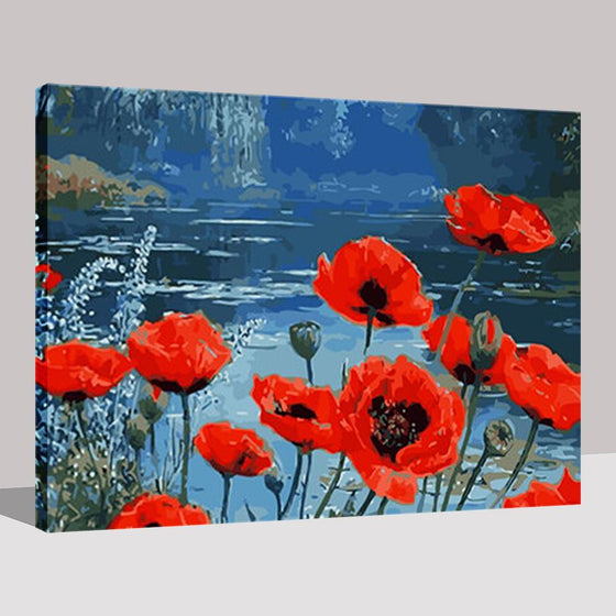 Floral Lake Poppies - DIY Painting by Numbers Kit