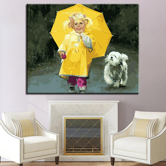 Little Girl Walk With Furry Dog - DIY Painting by Numbers Kit