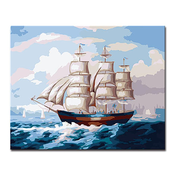 Sailing Sailboat Seaview - DIY Painting by Numbers Kit