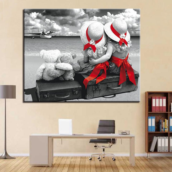 Red Ribbons Little Girls Looked At The Sea - DIY Painting by Numbers Kit