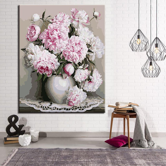 White Peony Flowers - DIY Painting by Numbers Kit