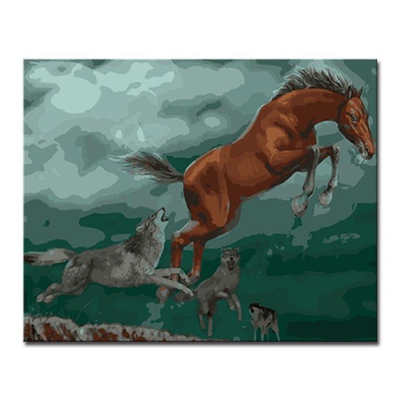 A Horse vs Wolves - DIY Painting by Numbers Kit