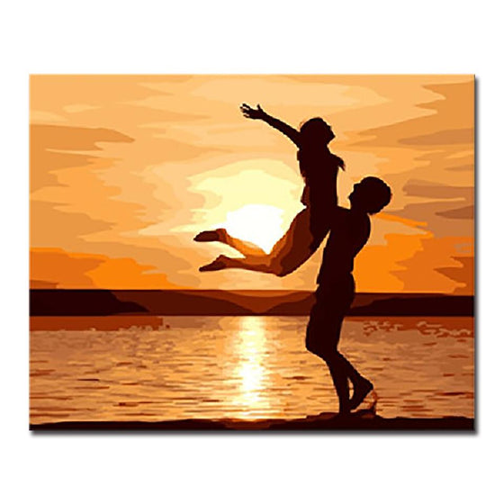 Romantic Lover In The Sunset Beach - DIY Painting by Numbers Kit