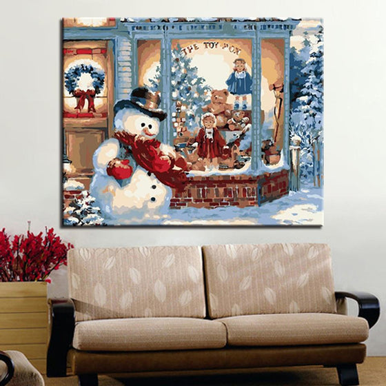 Snowman Outside the Window - DIY Painting by Numbers Kit
