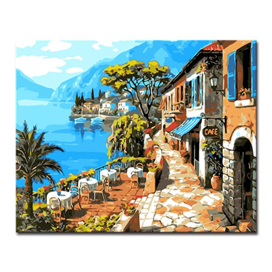 Seaside Shops Small Town - DIY Painting by Numbers Kit