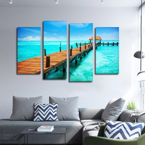 Blue Sky and Sea Bridge Canvas Wall Art