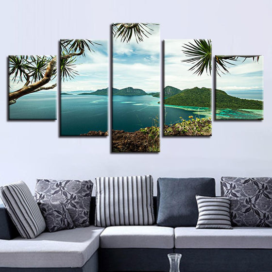 Trees Mountain Seascape Pictures Canvas Wall Art