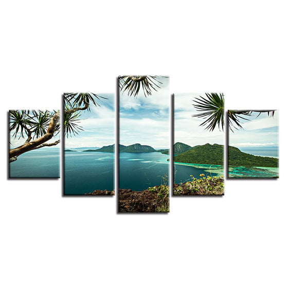 Trees Mountain Seascape Pictures Canvas Wall Art