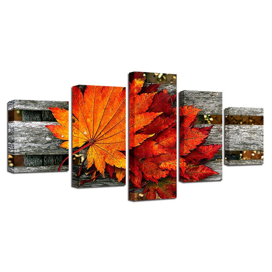 Maple Leaf In The Wooden Chair Canvas Wall Art