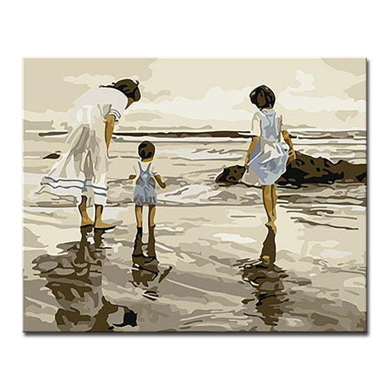 Girls Playing By The Sea - DIY Painting by Numbers Kit
