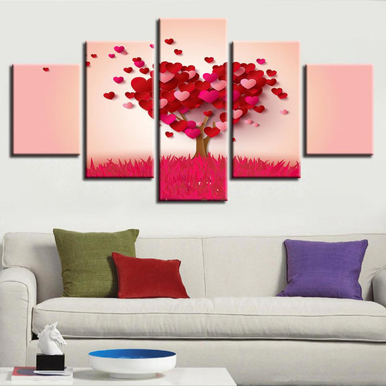 Red Heart Trees Canvas Wall Art