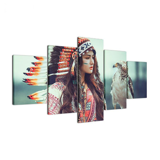 Eagle and a Native American Canvas Wall Art