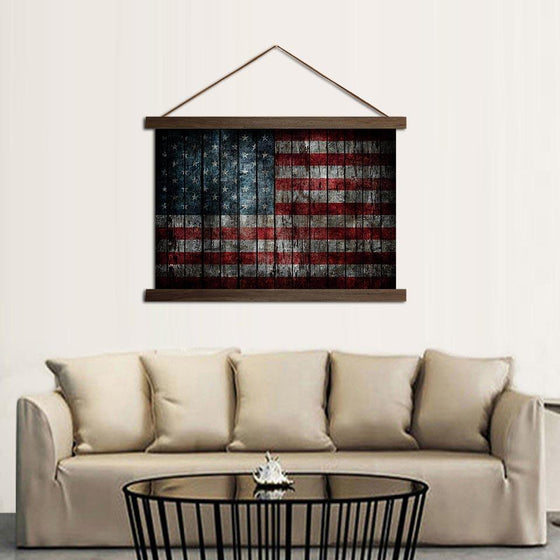 American Flag Solid Wood - Canvas Scroll Wall Art Living Room