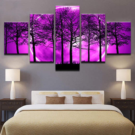 Purple Moon Night Psychedelic Forest Canvas Wall Art
