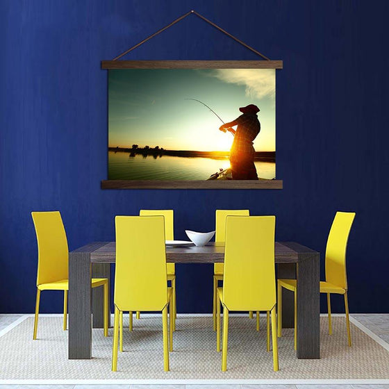 Fishing on a Sunset - Canvas Scroll Wall Art Dining Room