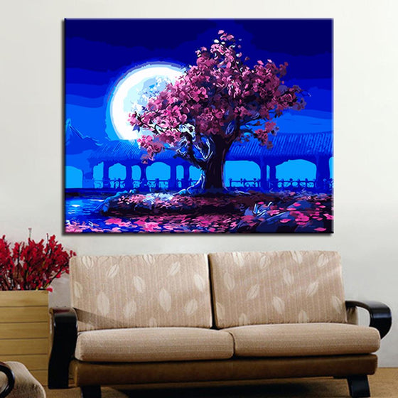 Romantic Moonlight on Pink Tree - DIY Painting by Numbers Kit