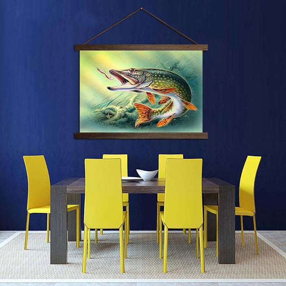Fish Hooked Pike - Canvas Scroll Wall Art Dining Room