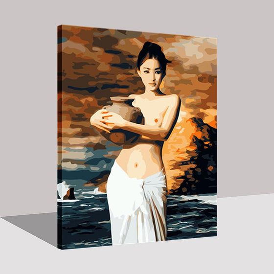 Beautiful Lady Holding Ceramics - DIY Painting by Numbers Kit