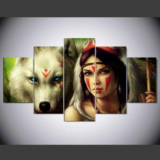 Indian Girl And Wolf Canvas Wall Art