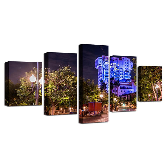 City Building Night View Canvas Wall Art