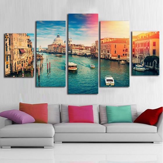 Venice Water City Ship Sunset Scenery Canvas Wall Art
